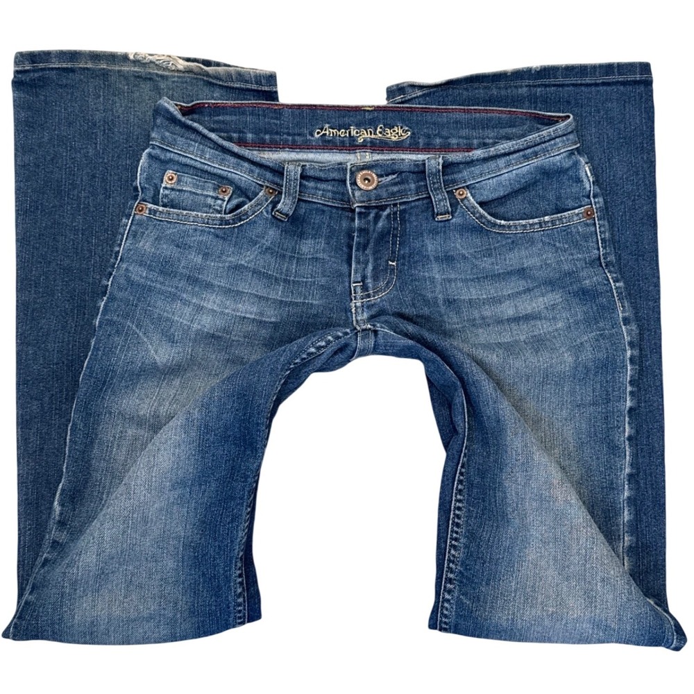 American Eagle Low Rise Y2K Bootcut Jeans Medium Wash Blue Denim Size 4 Reg